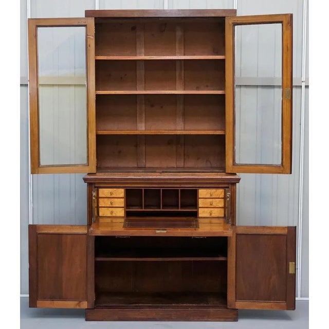 Brown Light Hardwood Secrétaire Bookcase with Brown Leather Surface For Sale - Image 8 of 18