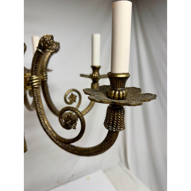 Brass Tassel Chandelier with six arms. Nice details in casting, Made in Spain in the mid 20th century. New cream colored...