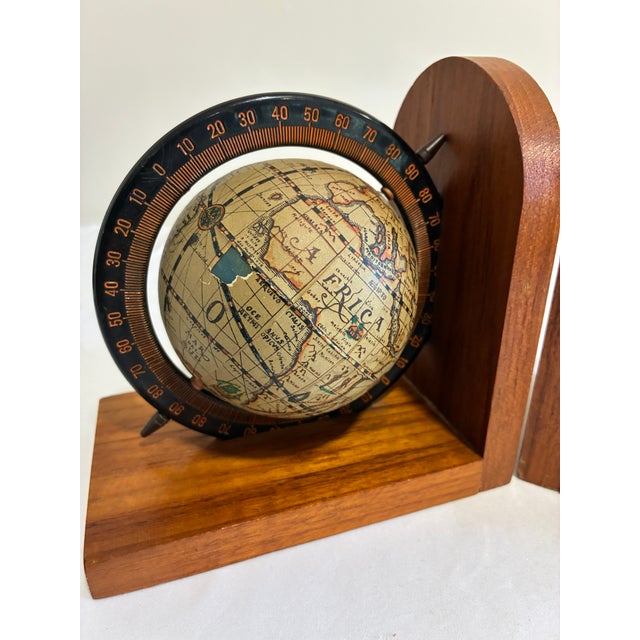 Midcentury Wooden Rotating Globe Bookends—A Pair For Sale - Image 4 of 9