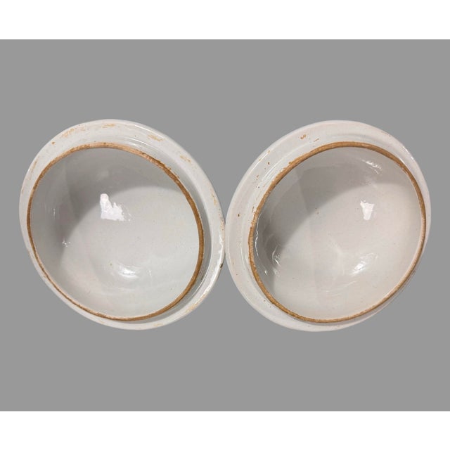 Mid 19th Century Pair of Antique French Faience Floral Hand Painted Double Handled 15" Vases Urns W Lids For Sale - Image 5 of 12