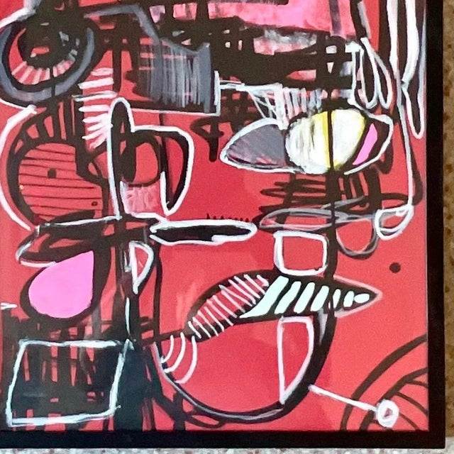 Cerise Vintage Abstract Signed Original Oil on Paper For Sale - Image 8 of 13