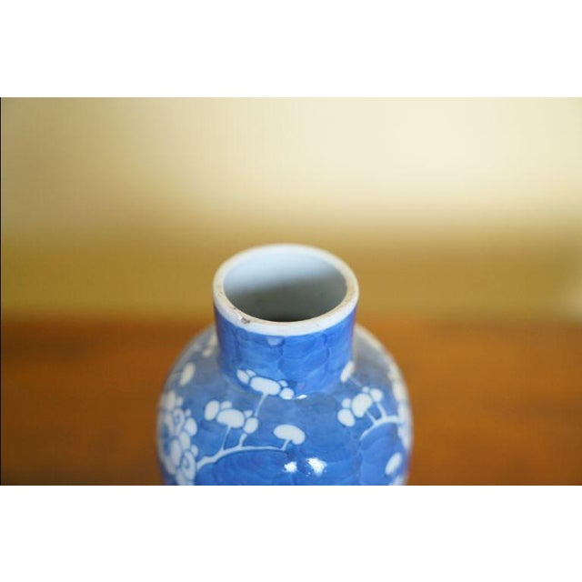 Blue Vintage Chinese Blue and White Cracked Ice Prunus Vase For Sale - Image 8 of 10