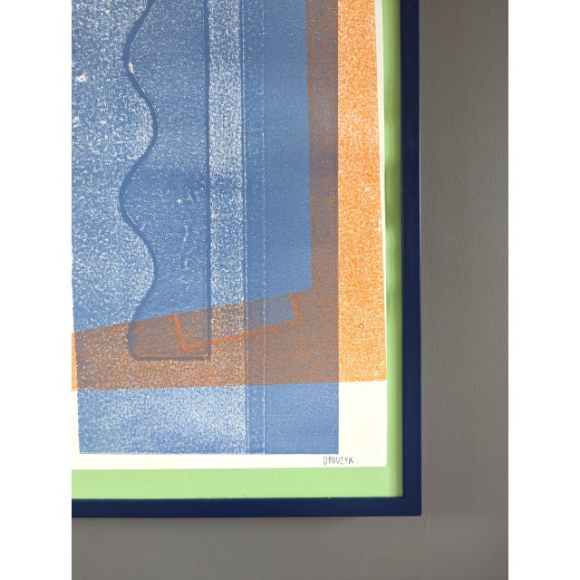 Paper Contemporary 'Elvis' Original Abstract Geometric Monoprint by British Artist Olivia Bouzyk, Framed For Sale - Image 7 of 9