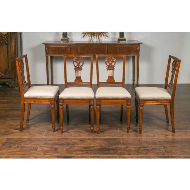 Brown Set of Four Italian 1820s Neoclassical Dining Room Chairs with Carved Splats For Sale - Image 8 of 12