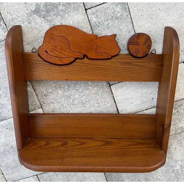Vintage Late 20th Century Solid Oak Cat Wall Shelf For Sale - Image 4 of 9