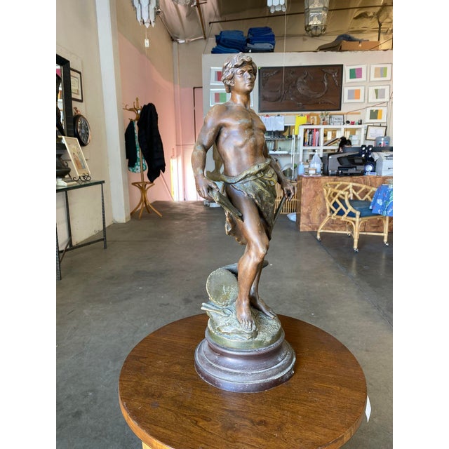 Neoclassical French "Le Travail" Hammership Spelter Sculpture by Francois Moreau, Circa 1900 For Sale - Image 3 of 12