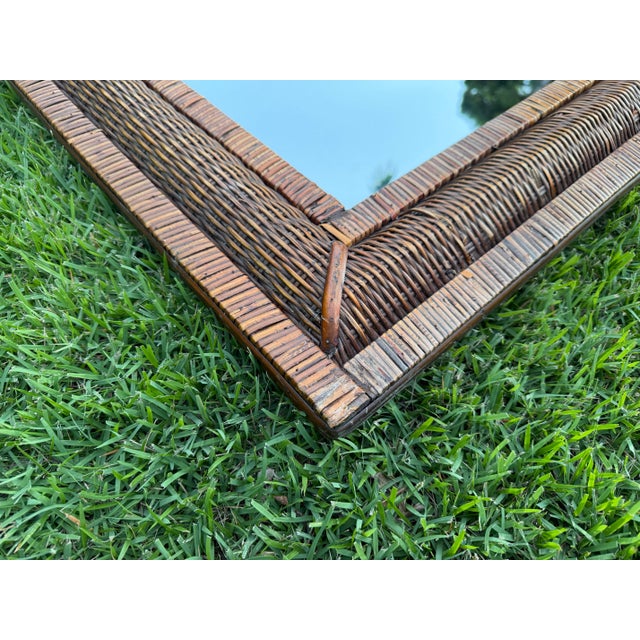 Henry Link Vintage Serpentine-Top Woven Rattan Wall Mirror For Sale - Image 4 of 10