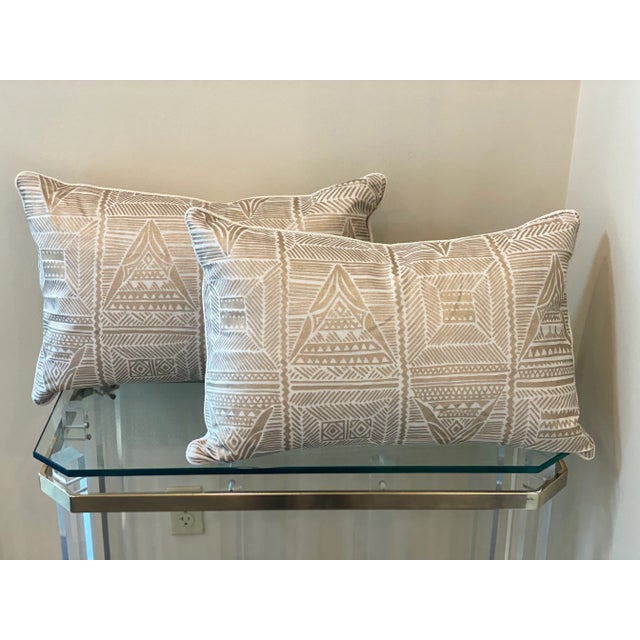 Textile Contemporary Neutral Fortuny Lumbar Pillows - a Pair For Sale - Image 7 of 7