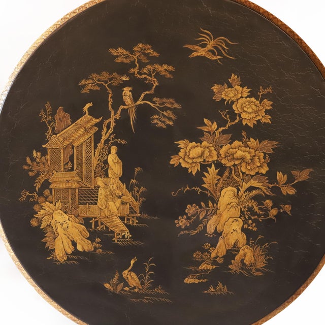 Wood Vintage Gold Hand Painted Chinoiserie Round Table For Sale - Image 7 of 8