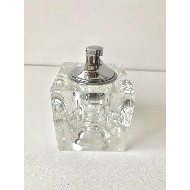 Vintage Large Square Modern Contemporary Refillable Crystal Table Lighter For Sale - Image 10 of 11