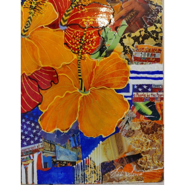 Vintage Vibrant Floral Hibiscus Collage Original Painting Signed by Vicki Silva For Sale - Image 4 of 13