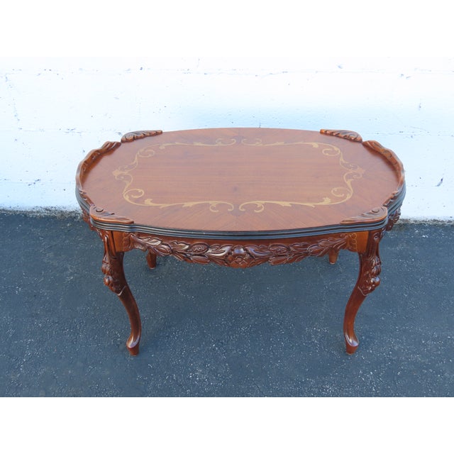 French Hand Carved Inlay Coffee Table 6922 For Sale - Image 9 of 17