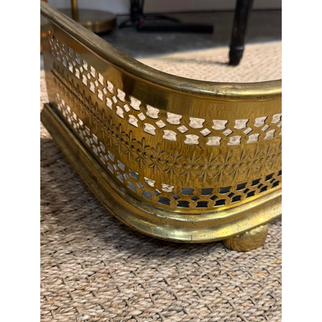 Antique English Reticulated Brass Fireplace Fender For Sale - Image 9 of 11