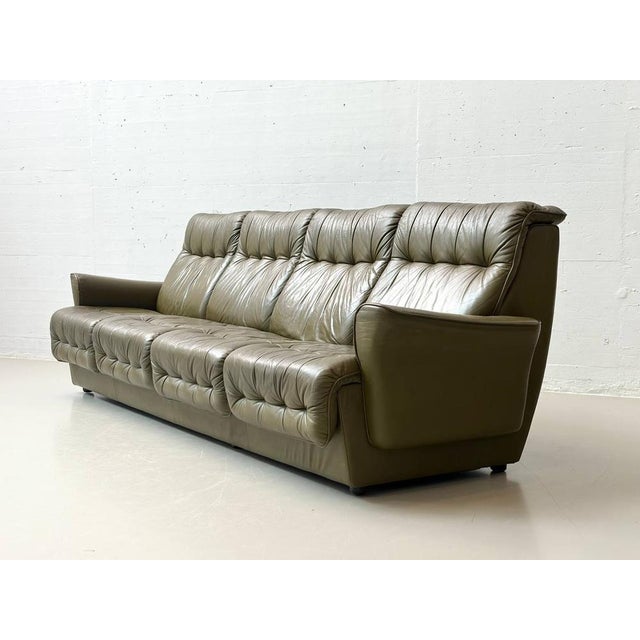 Olive Green Leather Sofa, 1970s For Sale - Image 9 of 16