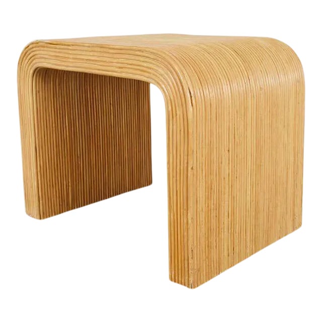 Karl Springer Style Pencil Reed Rattan Waterfall Drink Table For Sale