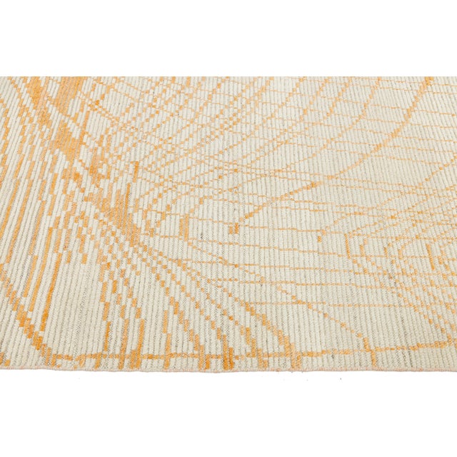 Handmade Modern Moroccan Style Beige and Orange Wool Rug With Abstract Design For Sale - Image 10 of 10