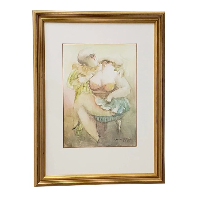 Norha Beltran (Bolivia, 20th C.) "Two Women" Original Watercolor C.1980s For Sale