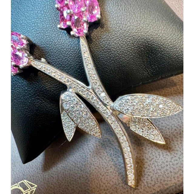 Vintage 18 Kt White Gold Diamond & 13 Ct Pink Sapp Floral Bouquet Broach 23.2 GM For Sale - Image 4 of 18