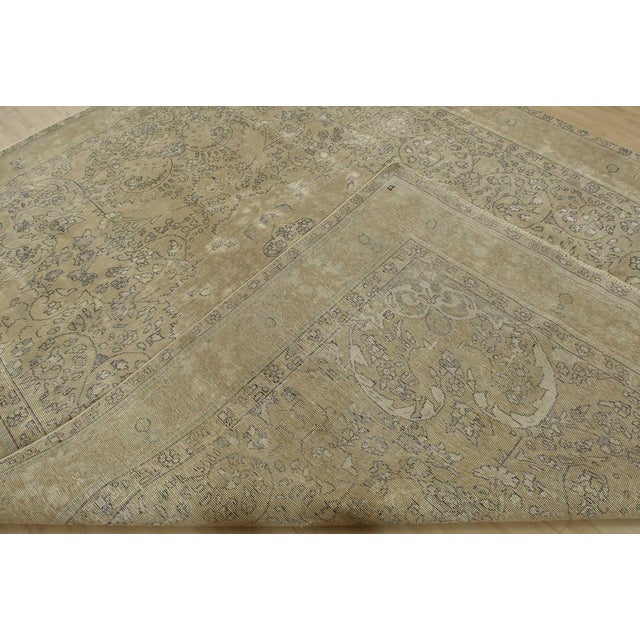 Tabriz Rug 9’8” X 12’6” Beige Wool Vintage Distressed Hand-Knotted Carpet For Sale - Image 14 of 15