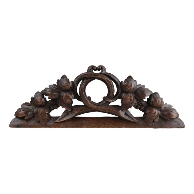 Antique Oak Pediment with Hand-Carved Oak Leaves, 1850 For Sale