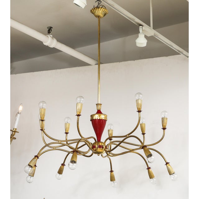 Lumi 1950's Modern Large 18 Arm Brass Italian Chandelier By Lumi For Sale - Image 4 of 12