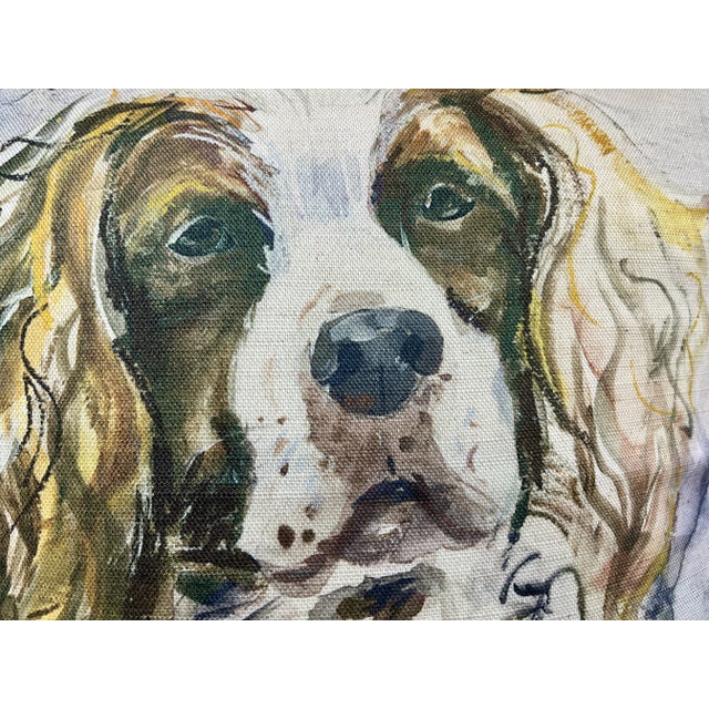 16” Square Decorative Throw Pillow Adorned With the Portrait of an Adorable Springer Spaniel Dog in a Water Color Look Finish - Made in the U K For Sale In Dallas - Image 6 of 10
