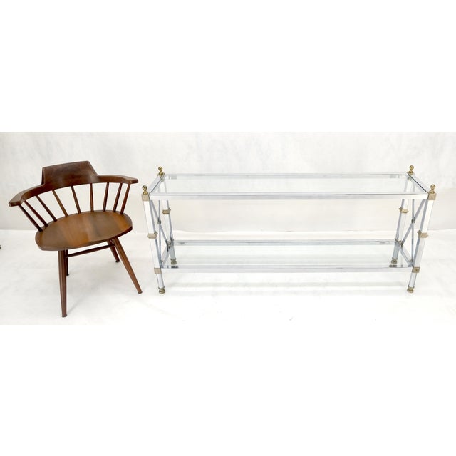 Two Tier Glass Shelves Chrome & Brass Rectangle 60" Long Italian Console Table For Sale - Image 9 of 14