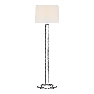 AERIN by Visual Comfort Signature Shae 65" Sculpted Floor Lamp in Aged Iron with Linen Shade For Sale