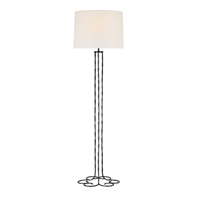 AERIN by Visual Comfort Signature Shae 65" Sculpted Floor Lamp in Aged Iron with Linen Shade For Sale