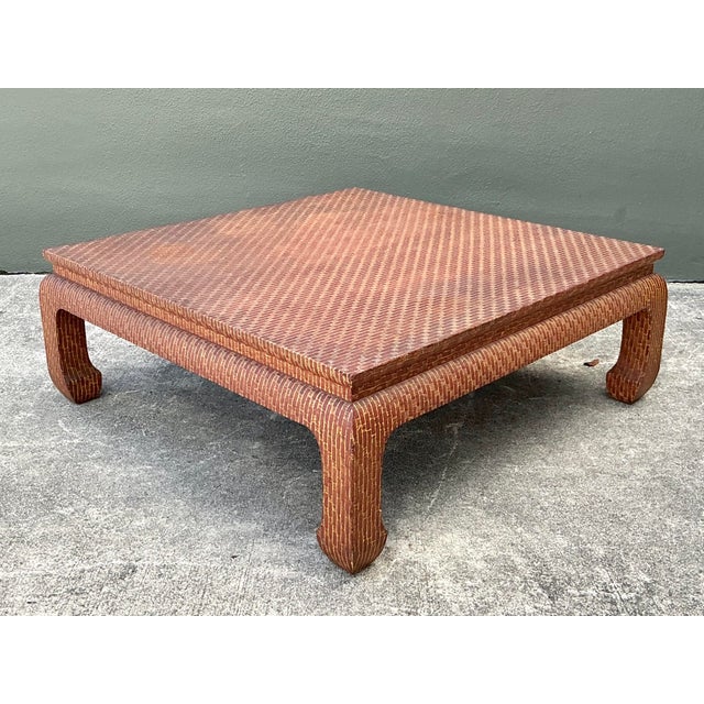 Baker Furniture Company Vintage Baker Wrapped Raffia Ming Coffee Table For Sale - Image 4 of 12