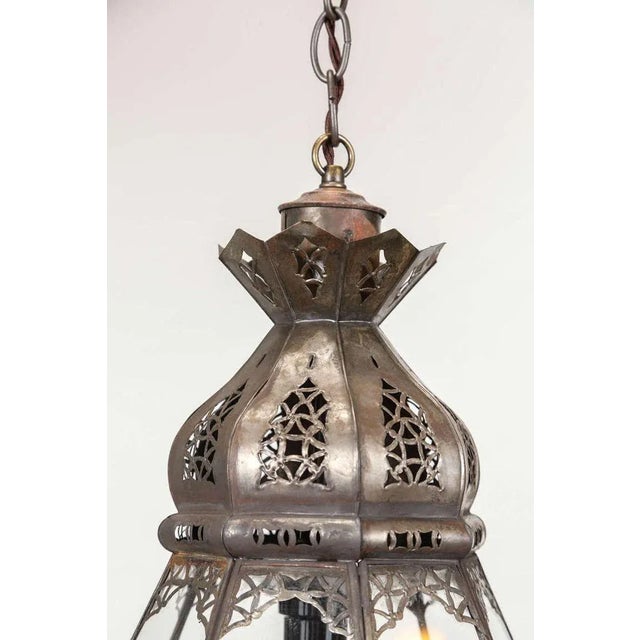 Moroccan Moorish Filigree Metal and Clear Glass Lantern For Sale In Palm Springs - Image 6 of 7