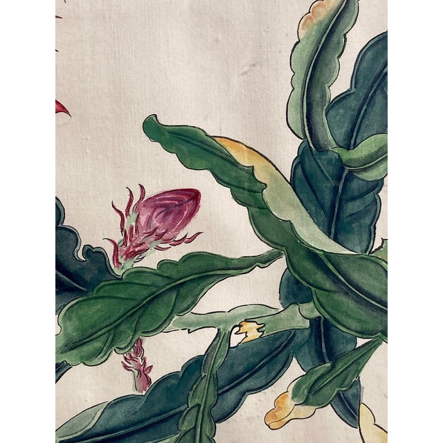 Chinese 1920s Chinese Painting on Silk, Chop Signed, Pink Flower Green Leaves For Sale - Image 3 of 6