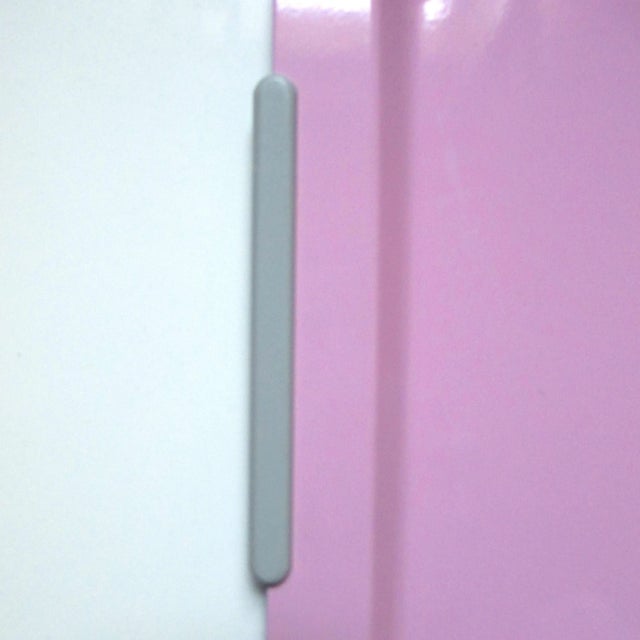 Morinox pastel lilac pink enamelware tray with gray plastic handle accent. Modern clean lines Made in Italy Best guess,...