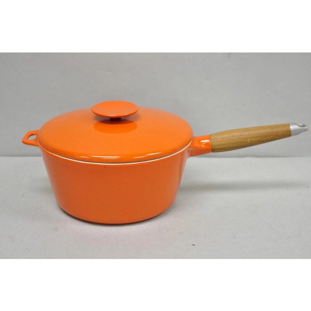Late 20th Century Mid Century Modern Copco Michael Lax Orange Enameled Cast Iron Saucepan Denmark W / Lid For Sale - Image 14 of 14