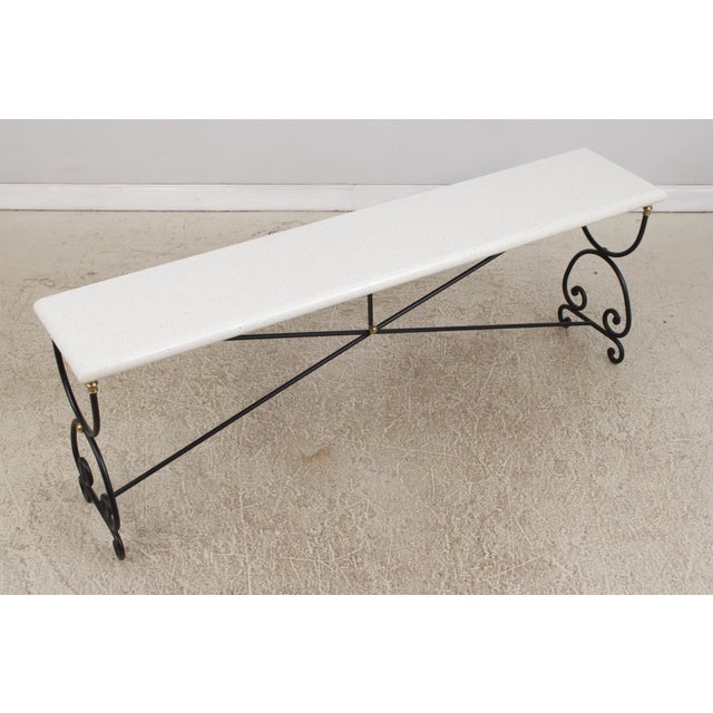 Traditional Wrought Iron Base Marble Top Console Sofa Table For Sale - Image 3 of 15
