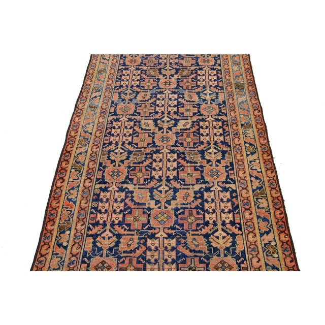 Textile Antique Malayer Persian Wool Runner in Blue With Geometric Design For Sale - Image 7 of 8