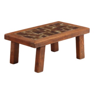 French Oak Brutalist Tile-Top Coffee Table, C. 1965. For Sale