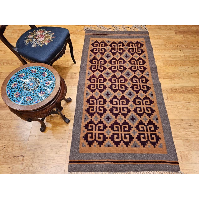 American Vintage Native American Navajo Rug, Handwoven Wool, Allover Geometric Pattern, 3x6 For Sale - Image 3 of 13