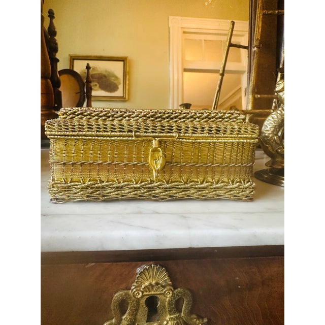 Hollywood Regency Vintage Woven Brass Box For Sale - Image 3 of 11