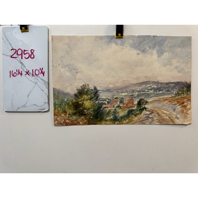 Paint Early 20th Century Attributed to Frank Henry Mason British Landscape Original Watercolor Village Hills For Sale - Image 7 of 7