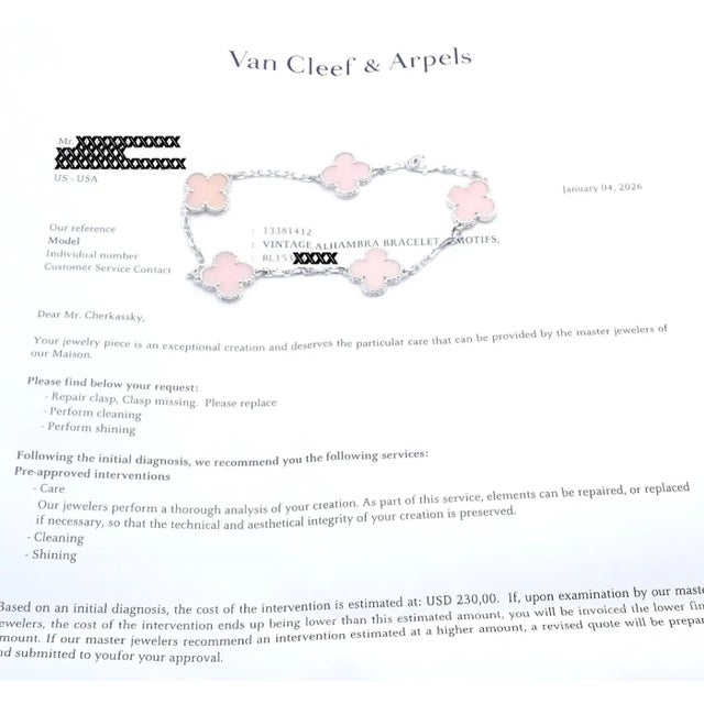 Late 20th Century Van Cleef & Arpels Pink Opal Vintage Alhambra Five Motif White Gold Bracelet For Sale - Image 11 of 14