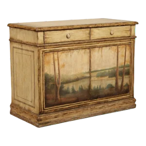 1990s Rustic Landscape Hand-Painted Cabinet