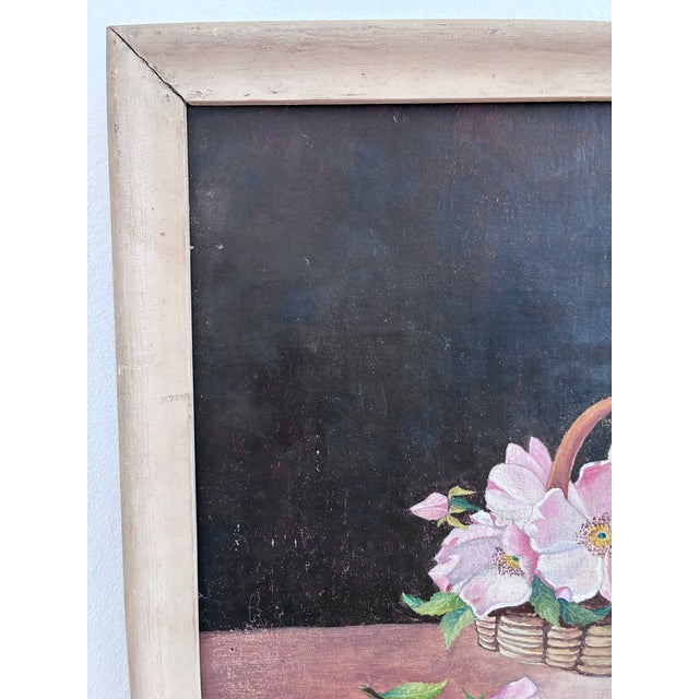 Textile Vintage Original Flower Oil Painting, Flower Still Life - a Pair For Sale - Image 7 of 18