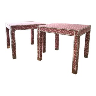 Pair of Parsons Upholstered Tables For Sale