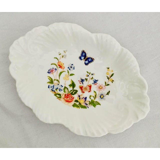 English Vintage English Traditional Aynsley Butterflies Cottage Garden Platters Crudités Fine Bone China Dishes - Set of 2 For Sale - Image 3 of 13