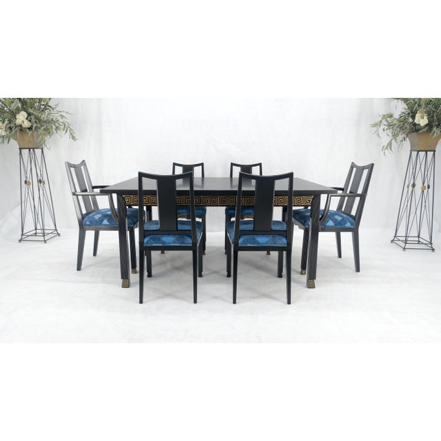 Black Lacquer Gold Ornament Decorated 6 Chairs 2 Leaves Dining Table Set MINT! For Sale - Image 16 of 18