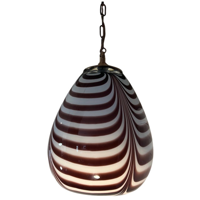 Vintage Murano Mauve Zebra Striped Art Glass Pendant Light For Sale - Image 10 of 18