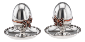 Vintage 20th Century Silver & Enamel Egg Cups from Asprey, Set of 2