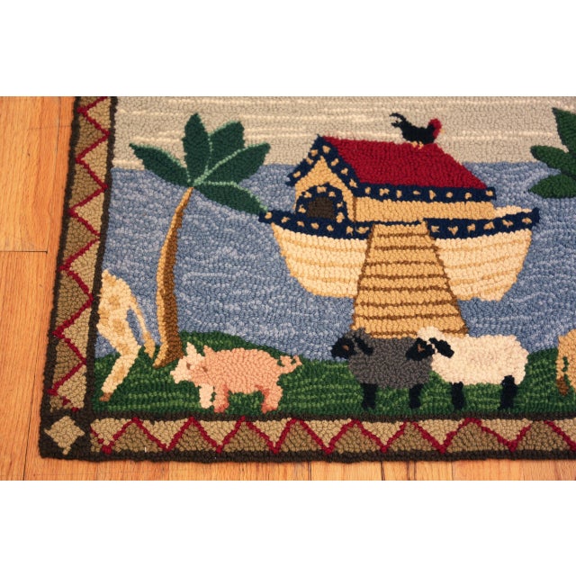 1920s 1920s Nazmiyal Collection American Folklore Hooked Rug Depicting Noah’s Ark For Sale - Image 5 of 6