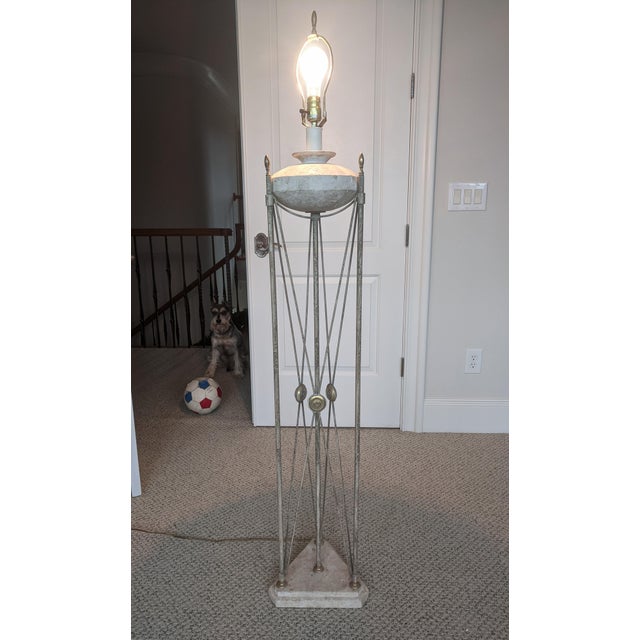Vintage Maitland Smith Neoclassical Travertine Stone Floor Lamp With Lamp Shade For Sale - Image 11 of 11